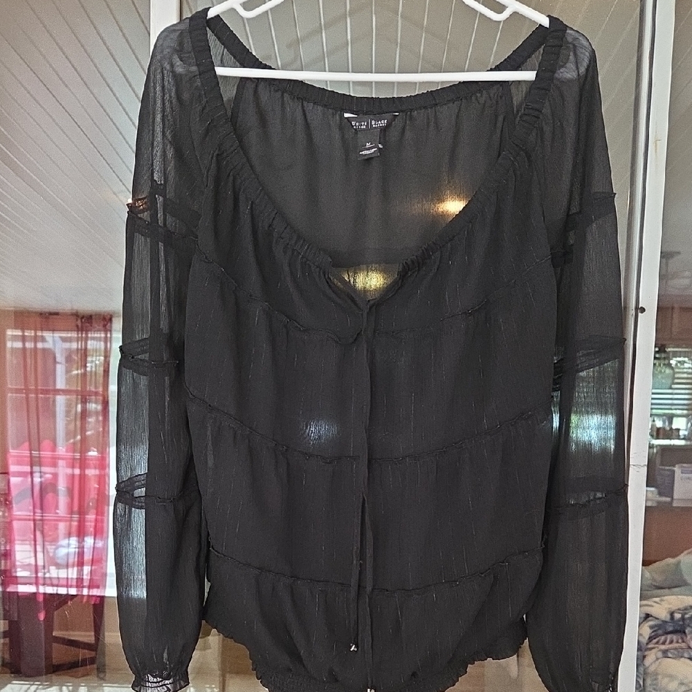 White House Black Market Sheer Black Blouse